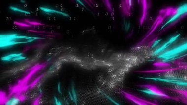 Çift haneli rakamların birleşmesi ve morumsu yeşil çizgilerin girdap oluşturması üç boyutlu dalgayı görselleştiriyor. Teknoloji, veri, dijital, siber alan, fütüristik, soyut, görselleştirme