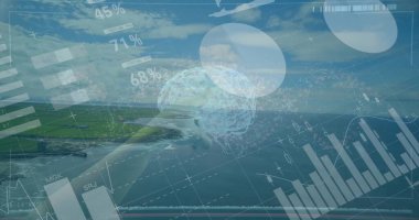 Beyaz tişörtlü, yüzen üç boyutlu beyin modelini uçak penceresinden sahile doğru uzatıyordu. Gelecekçi, yenilikçi, teknoloji, görselleştirme, havacılık, veri görselleştirme, kurumsal