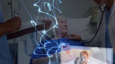 Akıllı telefon kullanan bir adama göre dijital dünyanın animasyonu. İş ve teknoloji kavramı.