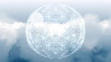 Arka planda bulutlu gökyüzündeki simgelerle bağlantı ağının animasyonu. küresel bağlantılar, ağ ve teknoloji konsepti dijital olarak oluşturulmuş video.