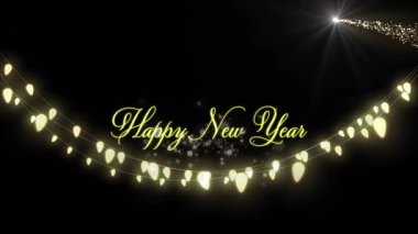 Yıldızlar yerine yeni yıl mesajlarının animasyonu. Noel, kış, gelenek ve kutlama konsepti dijital olarak oluşturulmuş video.