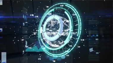 Ekrandaki istatistik ve veri işleme alanlarının animasyonu. küresel iş ve veri işleme kavramı dijital olarak oluşturulmuş video.