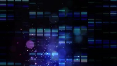 Titreyen dikdörtgenlerin üzerinde parlayan mor noktaların canlandırması. küresel hesaplama, veri işleme ve dijital arayüz kavramı dijital olarak oluşturulmuş video.