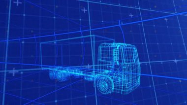 3D arabanın ızgaranın üzerinden geçişinin animasyonu. global otomobil mühendisliği, tasarım ve veri işleme kavramı dijital olarak oluşturulmuş video.