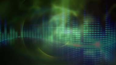 Siyah arkaplan karşısında yeşil dijital dalgaların dijital animasyonu müzik eşitleyicisine karşı. gece hayatı ve disko konsepti