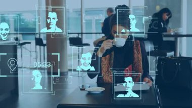 Ofisteki çeşitli iş adamları üzerinde insanların canlandırılması. Küresel iş ve dijital arayüz kavramı dijital olarak oluşturulmuş video.