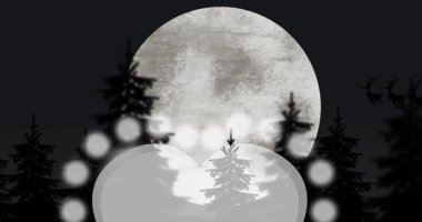 Kış mevsiminin animasyonu. Baca karları düşüyor ve ay doğuyor. Noel geleneği ve kutlama konsepti dijital olarak oluşturulmuş video.