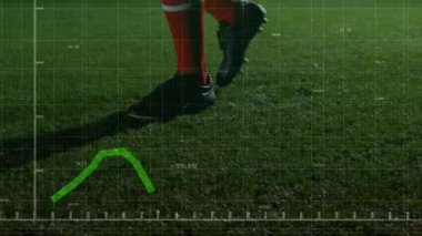 Futbolcu sağ ayağının üzerinde dengede duruyor ve topu hafifçe dürtüyor. Grafik yükselip alçalıyor. Spor, atletik, hareket, performans, eğitim, görselleştirme, açık hava