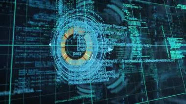 Kapsam taraması animasyonu, bilgisayar sunucularında veri işleme. küresel veri işleme ve hesaplama kavramı dijital olarak oluşturulmuş video.