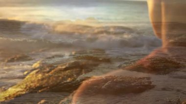 Kafkasyalı bir kadının dinlenmesi üzerine manzara animasyonu. Doğa, tatiller ve uyum konsepti dijital olarak oluşturuldu.