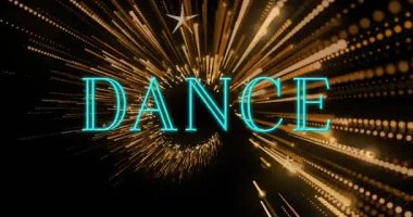 Yıldızlar üzerinde dans metninin animasyonu. küresel iş ve dijital arayüz kavramı dijital olarak oluşturulmuş video.