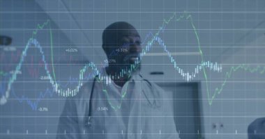 Stetoskop ve laboratuvar önlüğü ile hastane koridorunda duran doktor çizelgesi. Tıbbi, sağlık, analiz, klinik, araştırma, tanı, teknoloji