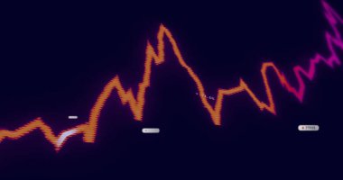 Koyu ekran üzerinde, sayısal etiketler ve dikdörtgen veri etiketleriyle parlayan sivri çizgi grafiği gösteriliyor. Grafik, analitik, neon, fütüristik, gösterge paneli, görselleştirme, teknoloji