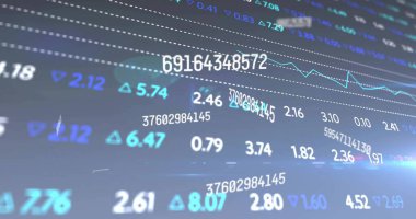 Dijital alanda yüzen veriler, sayısal diziler üçgenler ızgara çizgileri ve ışık fişeği ile sürüklenir. Veri, analitik, finans, teknoloji, görselleştirme, gösterge paneli, yenilik