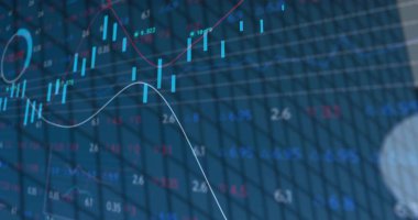 Ticaret arayüzü, şamdanlar, trend çizgileri ve sayısal etiketlerle finansal grafikler gösteriliyor. Teknoloji, finans, veri görselleştirme, analitik, yatırım, grafikler, iş