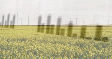 Titreşimli çubuklarda kaybolan ve eğilimleri gösteren çizgiler sonrasında sarı alanın üzerinde beliren soluk çubuk çizelgesi. Peyzaj, veri görselleştirme, yenilenebilir enerji, doğal manzara, fütüristik, yenilik, teknoloji