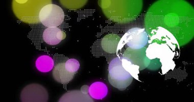 Fırlatıldıktan sonra Bokeh 'in dünyayı döndüren görselleştirme ağıyla hareket ettiğini gösteren noktalı harita görüldü. Küresel, veri görselleştirme, modern, teknoloji, yenilik, fütüristik, soyut