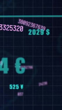 Animation of statistics and financial data processing over grid. Global business, finances, computing and data processing concept digitally generated video.