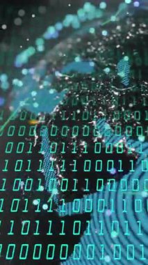 İkili kod ve dijital küre, veri işleme animasyonu. Teknoloji, yapay zeka, makine öğrenme, siber uzay, programlama, kodlama