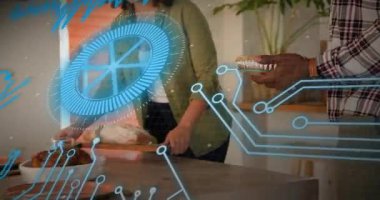 Pasta ve ekmek taşıyan çift mutfak mutfağına limonata döküp yemek hazırlıyor. Yurt içi, konukseverlik, konforlu, köylü, kutlama, kaynaşma, beslenme