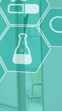 Yüz maskeleri takmış çeşitli doktorların medikal ikonlarının canlandırılması. Dijital olarak üretilen pandemik konsept sırasında tıbbi ve sağlık hizmetleri.