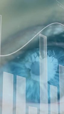 Arka planda kadın gözü üzerinde istatistik ve veri işleme animasyonu. küresel bağlantılar, teknoloji ve dijital arayüzler konsepti dijital olarak oluşturulmuş video.