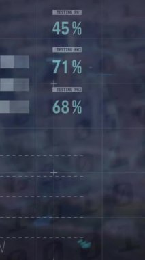 Şehir manzarası üzerinde finansal veri işleme animasyonu. Küresel finans, iş, bağlantılar, hesaplama ve veri işleme kavramı dijital olarak oluşturulmuş video.