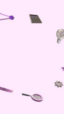 Eğitim simgelerinin, mor arka planda fotokopi alanı ile daire içinde canlandırılması. Öğrenme, eğitim ve okul konsepti dijital olarak oluşturulmuş video.