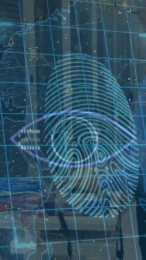 Veri işleme üzerinde parmak izi animasyonu. Dijital olarak oluşturulmuş küresel spor aktif yaşam tarzı ve veri işleme kavramı.