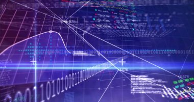 İkili rakamlar, çizgi çizelgesi ve ışık demeti ile gösterilen veri dalga biçimi gösteriliyor. Teknoloji, analitik, yenilik, dijital, fütüristik, görselleştirme, finans