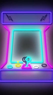 Siyah üzerine neon atari oyunu üzerine sönük renkli ışık demetlerinin animasyonu. Bağlantı, retro, veri, oyun, eğlence ve iletişim, dijital olarak oluşturulmuş video.