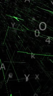 Dijital simgelerin ve veri işlemenin animasyonu. Küresel ağlar, dijital arayüz, veri işleme ve bağlantılar konsepti dijital olarak oluşturuldu.