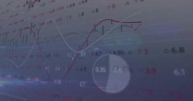 Kayan kırmızı beyaz dalgalar, titreyen çizelgeler, enerji piyasaları için yükselen kuleler. Finansal, veri, analitik, teknoloji, dijital, yatırım, yenilik