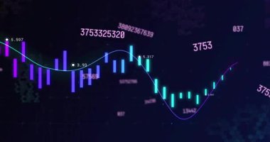 Mor şamdanlar ızgarada beliriyor, MA hattı olarak Cyan 'a geçerek finansal eğilimi takip ediyor. Finansal analiz, veri görselleştirme, dijital görüntü, yatırım, pazar eğilimleri, teknik gösterge, ekonomik veri