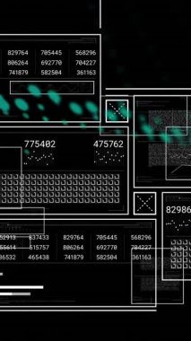 Siyah arkaplan ile veri işleme arayüzlerinin animasyonu. Bilgisayar arayüzü ve iş teknolojisi kavramı