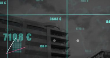 Mercan şebekesi altında cepheye başlamak, para birimi bisiklet çubuklarının yükselmesi, trendleri gösteren çizgilerin izlenmesi. İş, analitik, finans, veri, modern, dijital, bilgi