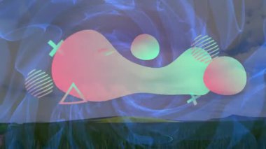 Çimenli alan girdap oluşumunu ve pembe-yeşil damlaların etrafında dönen ikonların devasa satışları desteklediğini gösteriyor. Soyut, hareketli, dinamik, gelecekçi, canlı, dijital, pazarlama