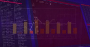 Açılış grafiğinde, kaydırma çubukları ve satır güncellemesi ile örtüşür, veri eğilimlerini gösteren kod kaydırması. Veri, analitik, görselleştirme, gösterge paneli, programlama, kodlama, teknoloji