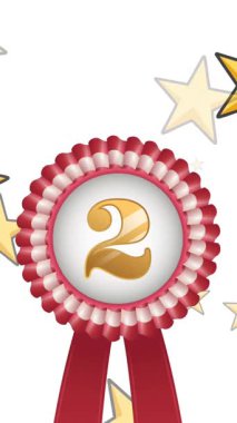 Yüzen altın başlangıcın animasyonu ve beyaz arka planda ikincilik madalyası. Zafer, şenlik ve kutlama konsepti dijital olarak oluşturulmuş video.