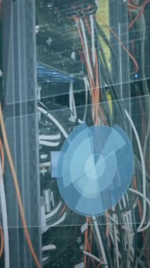 Animation of data processing over caucasian man checking servers. computers, network, data processing, communication and technology concept digitally generated video.