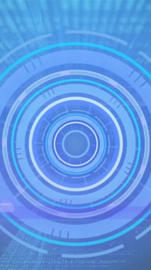 Mavi arkaplanda tarama ve veri işleme animasyonu. Dijital arayüz küresel bağlantı ve dijital olarak oluşturulan iletişim konsepti.