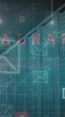 Güvenlik uyarıları ve işleme verileri üzerine e-posta simgelerinin canlandırılması. Veri, güvenlik, iş, dijital arayüz ve küresel iletişim, dijital olarak oluşturulmuş video.