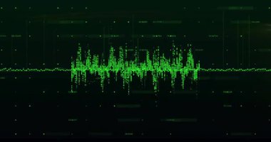 Yeşil taban çizgisini başlatmak dalga şeklinde titreşen noktalar oluşturur, tepeleri işaretler. Futuristik, dijital, görselleştirme, teknoloji, veri, soyut, neon
