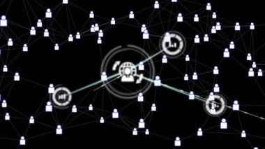 Merkezi göbek simgesi, ağ büyümesini göstermek için soluk-mavi bağlantıyı başlatıyor ve titreşim hareketi başlatıyor. Teknoloji, bağlantı, veri, dijital, iletişim, siber alan, ağ