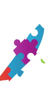 Yapbozun dijital animasyonu beyaz arka planda bir kurdele ve iki dikdörtgen oluşturuyor. Otizm Farkındalığı konsepti.