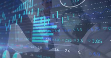 Holding laptop in blazers, pointing tablet screen, analyzing market trends on data charts at office. Financial analysis, data visualization, business intelligence, corporate innovation, technology, teamwork, professional environment