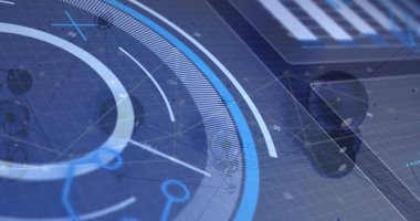 Cihaz tuş takımı üzerinde halka, ızgara ve siyah aksesuarlarla dairesel veri görselleştirmesi gösteriliyor. Gelecek, teknoloji, soyut, dijital, yenilik, siber, arayüz