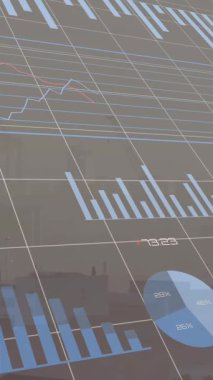 Animation of statistics and financial data processing over grid. Global business finances celebration communication and digital interface concept digitally generated video.