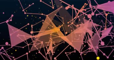 Nod bağlantılarını ortaya çıkaran noktalar ve donanma boşluğu yoğunlaştırma ağında dönen üçgenler. Fütürist, dijital, soyut, yenilik, teknoloji, geometrik, canlı