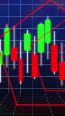 Mavi arkaplandaki istatistiksel veri işleme üzerinden semaless desenli beşgen şekillerinin animasyonu. Bilgisayar arayüzü ve iş veri teknolojisi kavramı